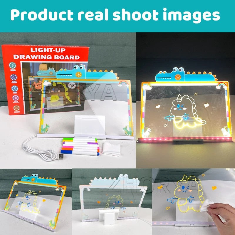 Children's LED Light-Up Drawing Board Toy - Double-Sided Erasable Surface with Markers