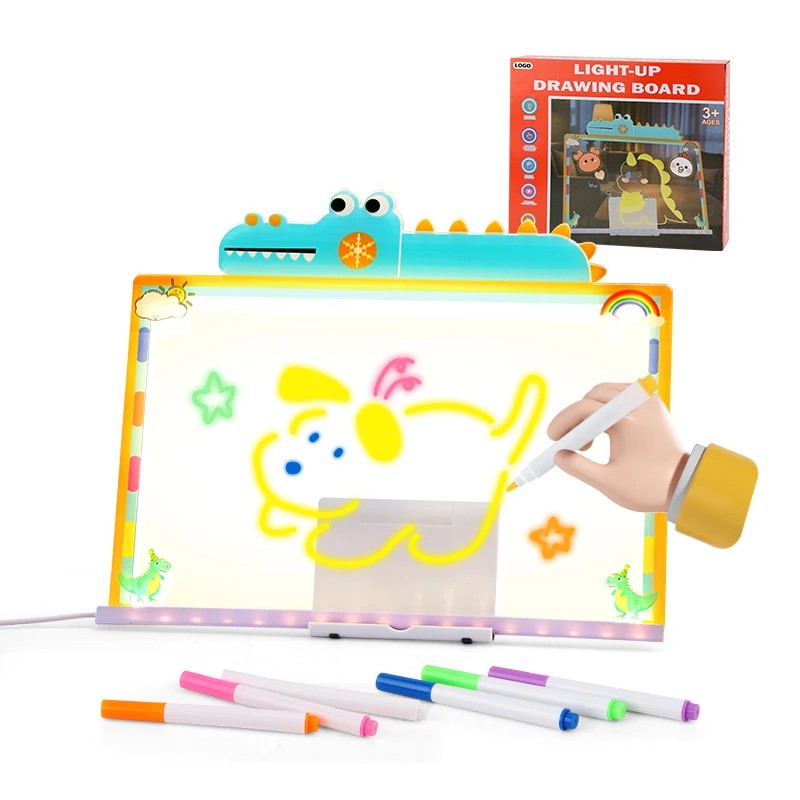 Children's LED Light-Up Drawing Board Toy - Double-Sided Erasable Surface with Markers