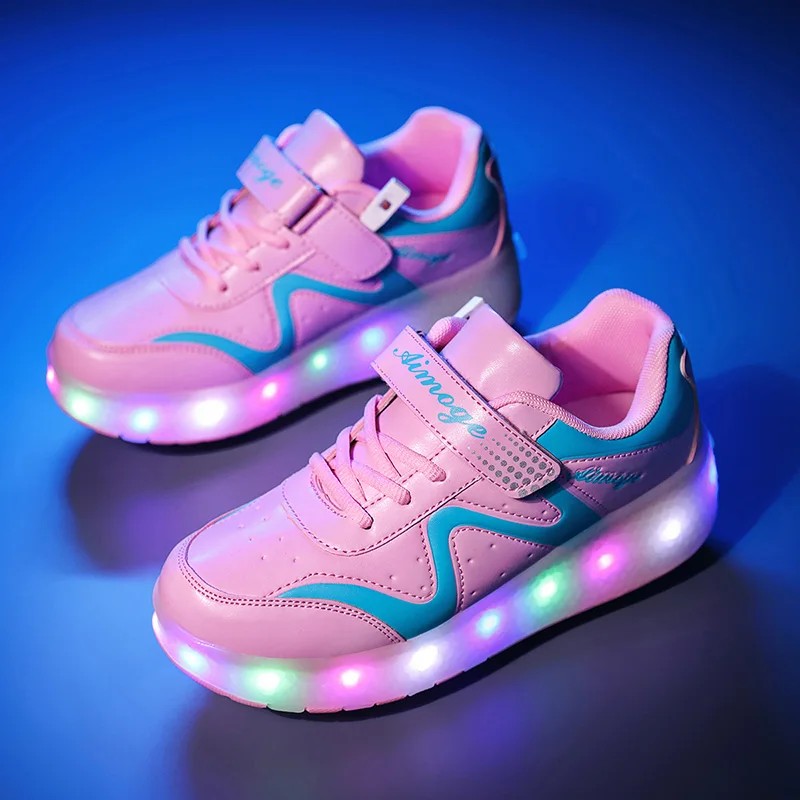 Children's LED Light-Up Roller Skate Shoes with Detachable Wheels