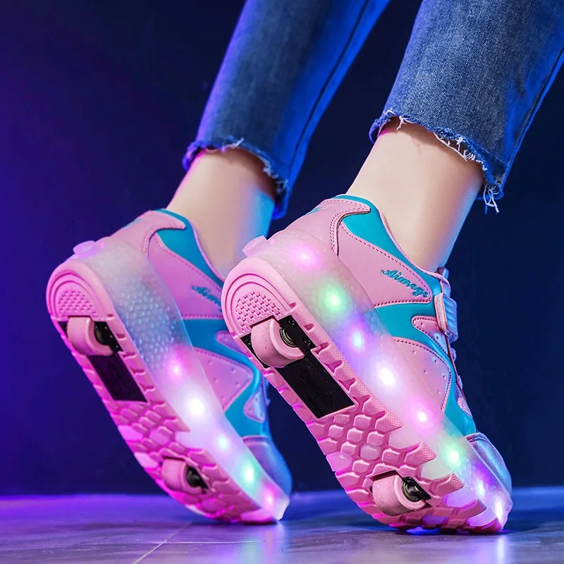 Children's LED Light-Up Roller Skate Shoes with Detachable Wheels