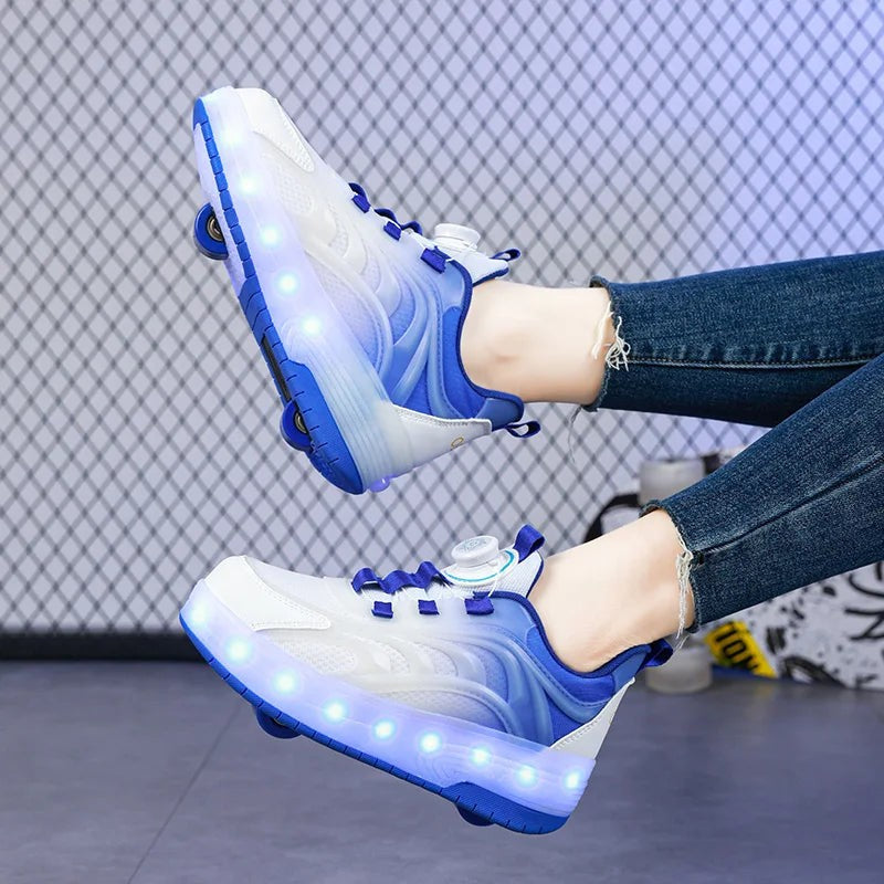 Children's LED Light-Up Roller Skate Sneakers - Heelys-Style with Wheels