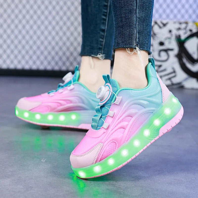 Children's LED Light-Up Roller Skate Sneakers - Heelys-Style with Wheels
