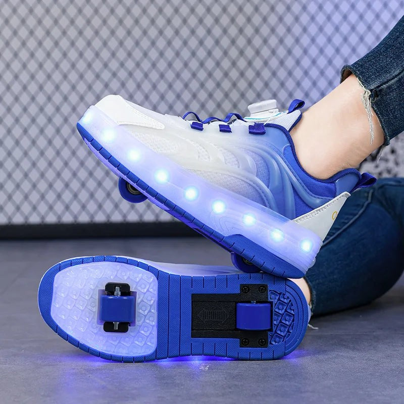 Children's LED Light-Up Roller Skate Sneakers - Heelys-Style with Wheels