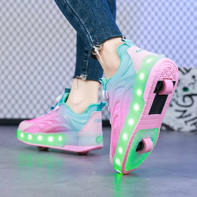 Children's LED Light-Up Roller Skate Sneakers - Heelys-Style with Wheels