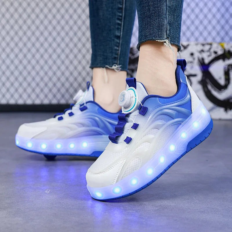 Children's LED Light-Up Roller Skate Sneakers - Heelys-Style with Wheels