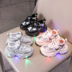 Children's LED Light-Up Sneakers with Glitter Panels