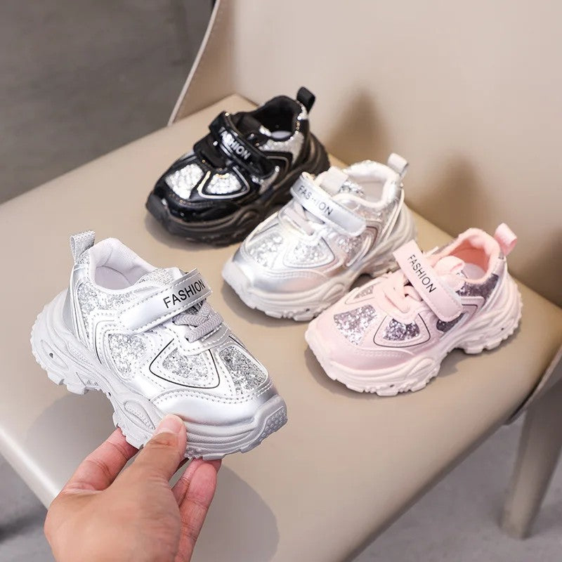 Children's LED Light-Up Sneakers with Glitter Panels