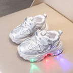 Children's LED Light-Up Sneakers with Glitter Panels