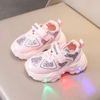 Children's LED Light-Up Sneakers with Glitter Panels