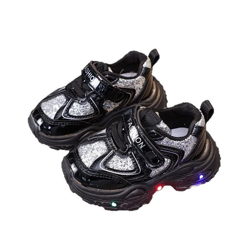 Children's LED Light-Up Sneakers with Glitter Panels