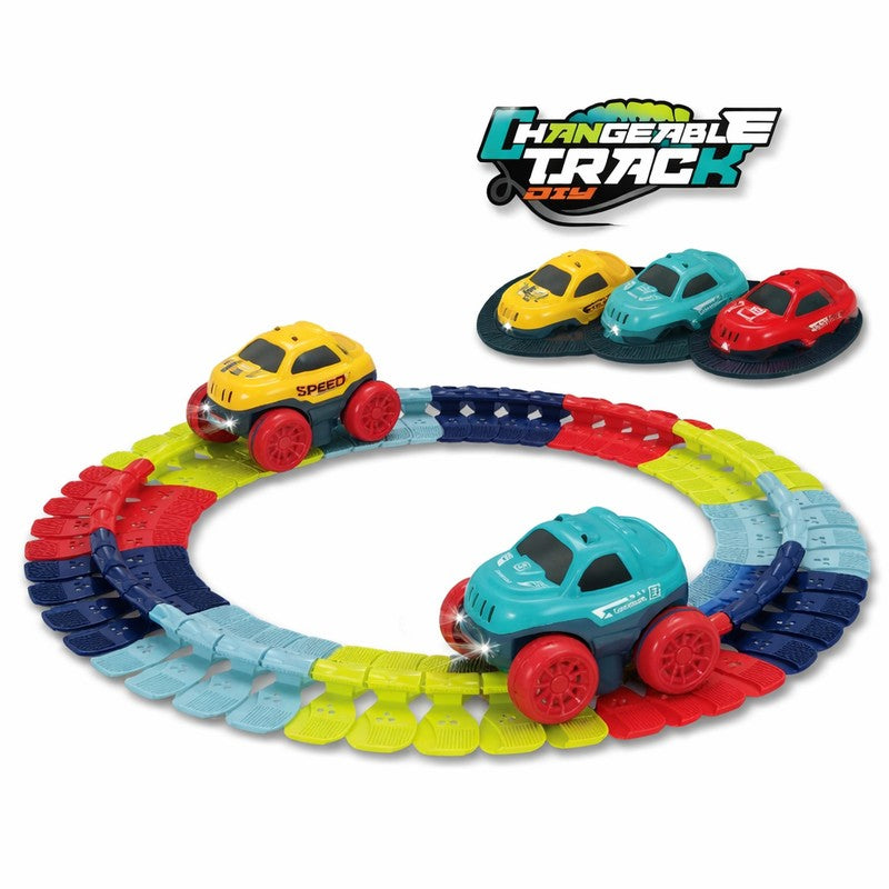 Children's Modular Race Car Track Set - LED Headlights