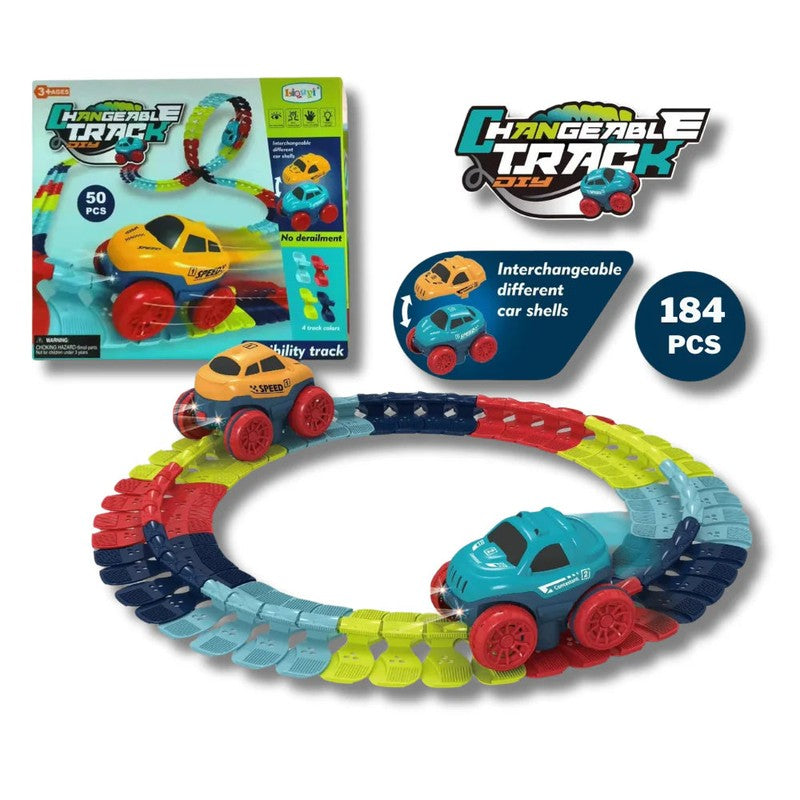 Children's Modular Race Car Track Set - LED Headlights
