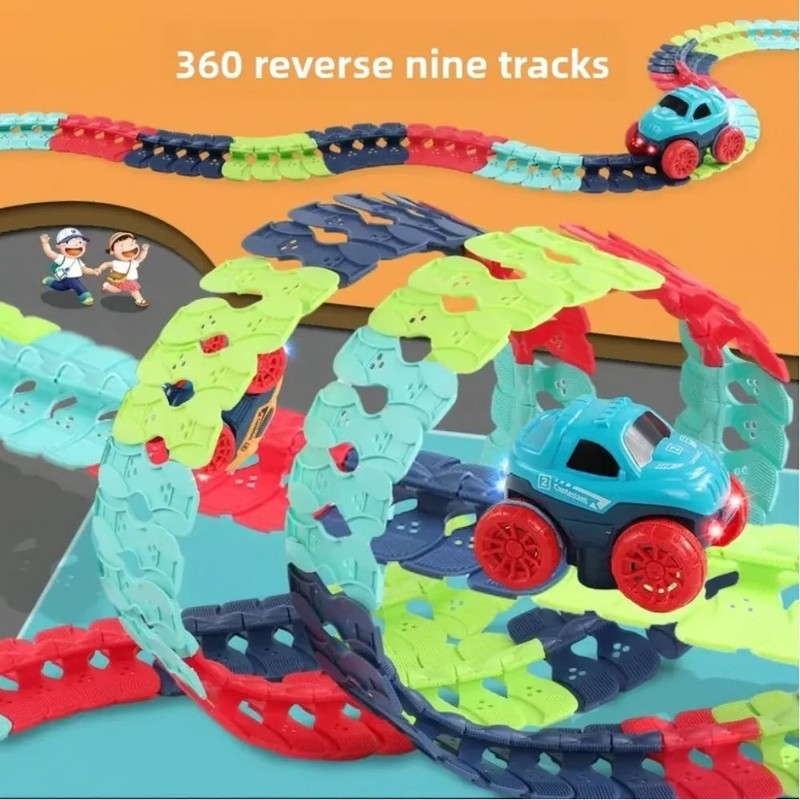 Children's Modular Race Car Track Set - LED Headlights
