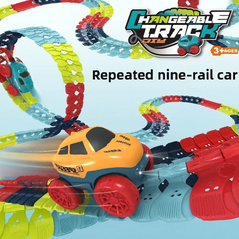 Children's Modular Race Car Track Set - LED Headlights