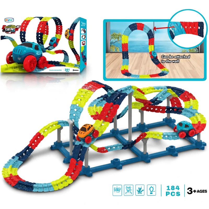 Children's Modular Race Car Track Set - LED Headlights