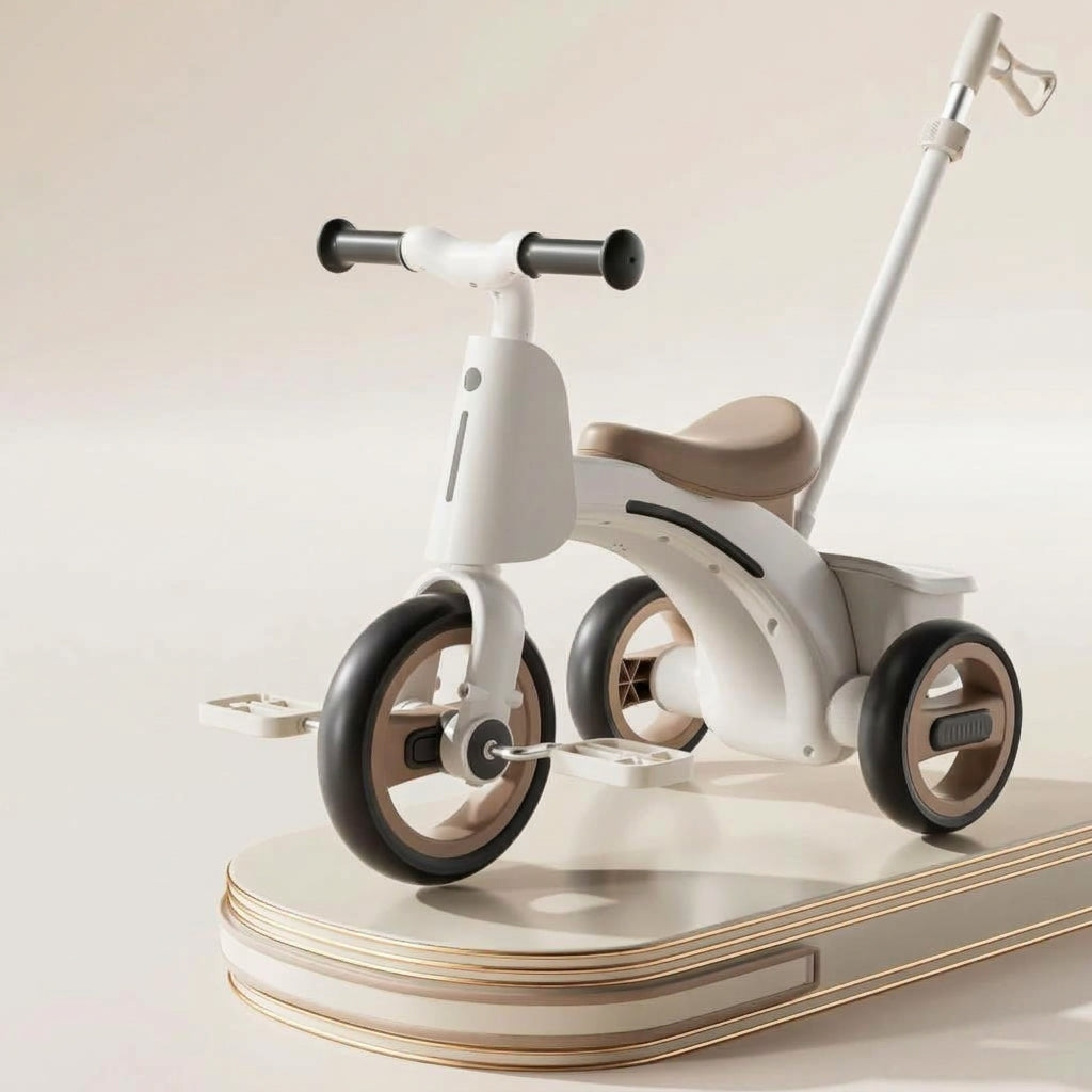 Multifunktionel trehjulet cykel til børn med skubbestang