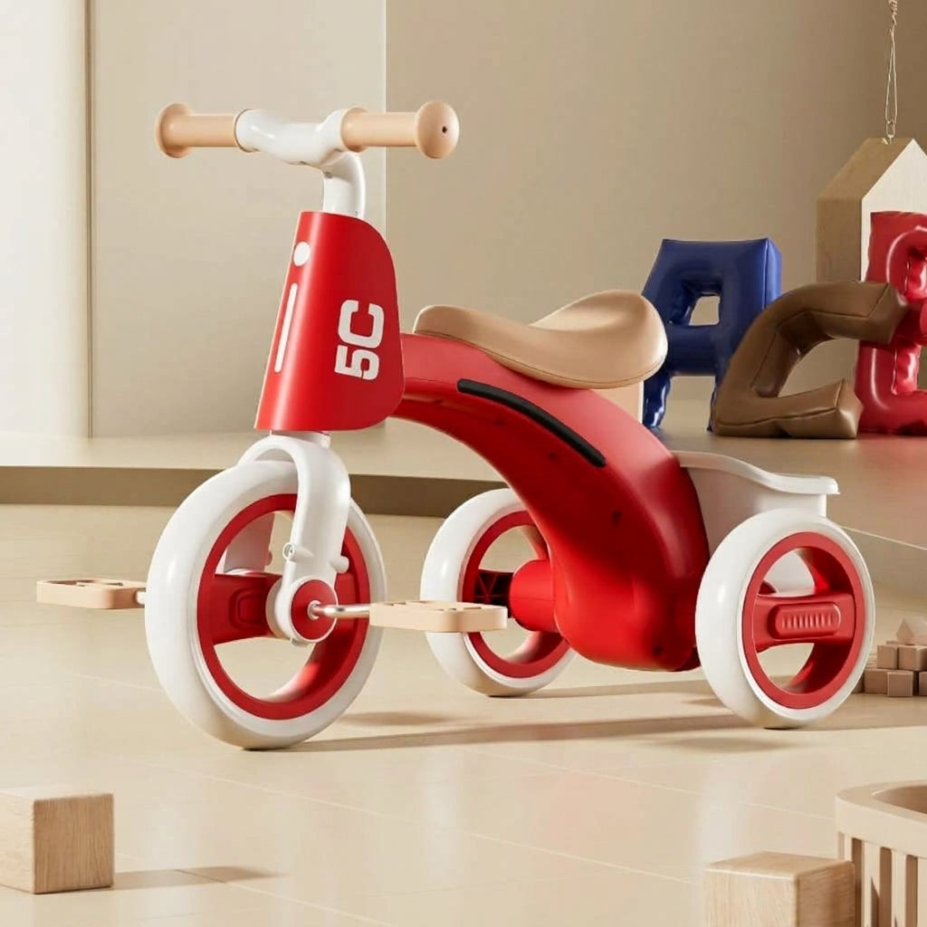 Multifunktionel trehjulet cykel til børn med skubbestang