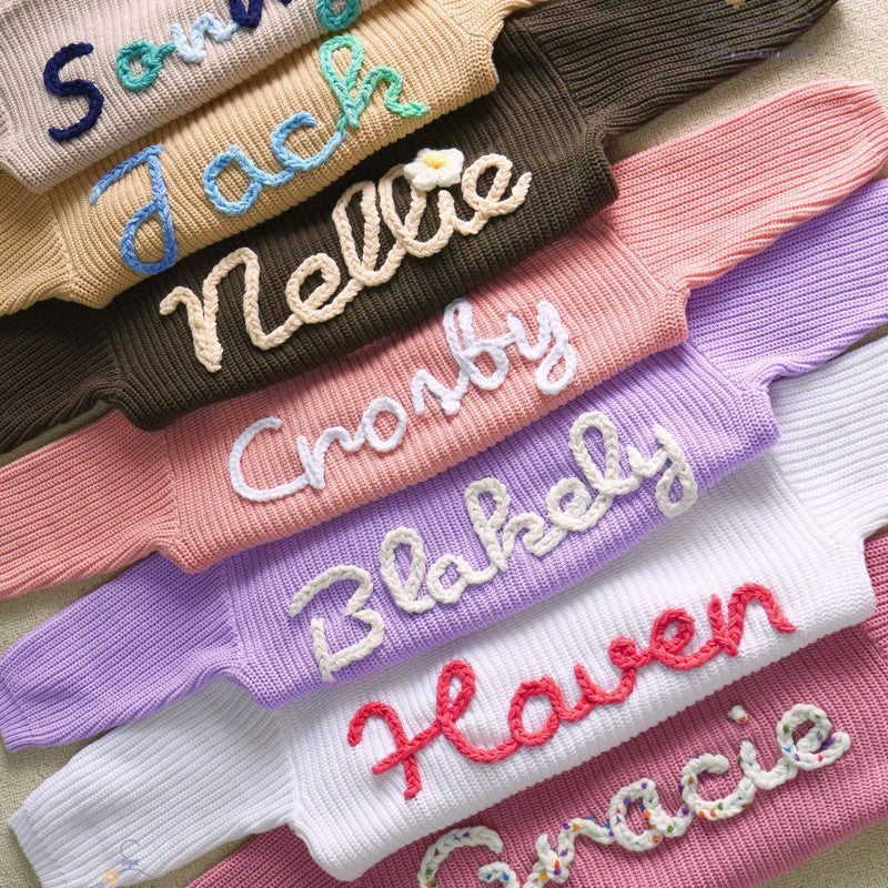 Children's Personalized Hand-Embroidered Sweater - Round Neck Long Sleeve