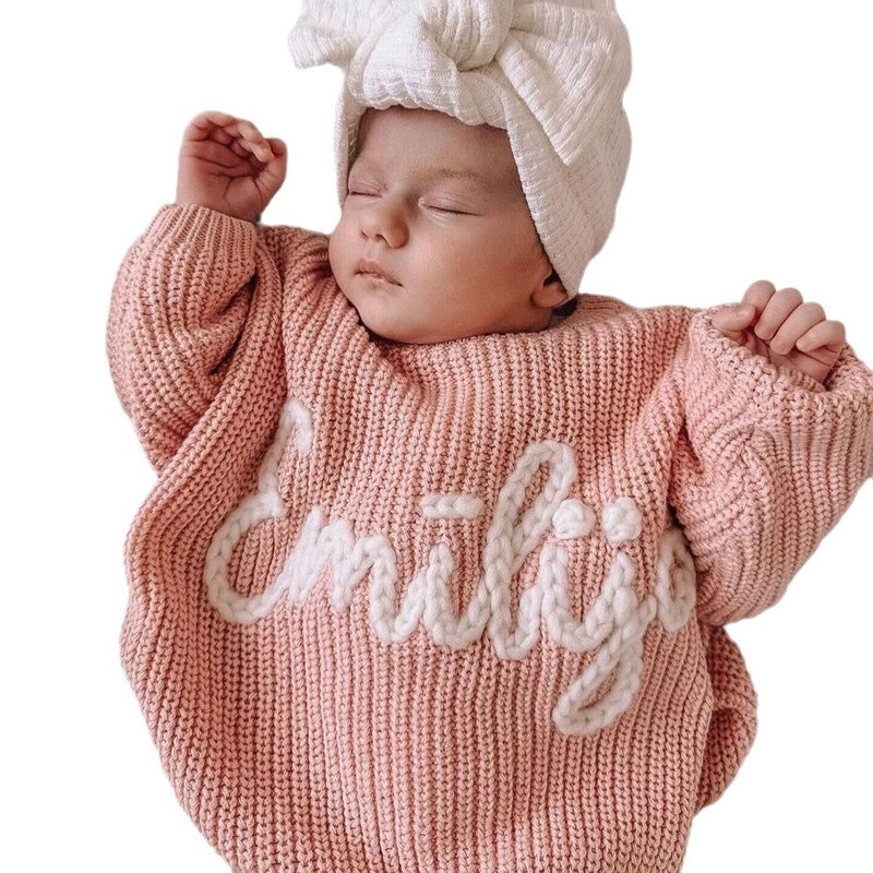 Children's Personalized Hand-Embroidered Sweater - Round Neck Long Sleeve
