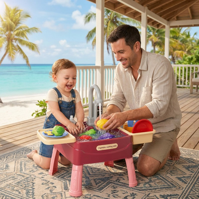 Children's Play Kitchen Water Activity Table with Working Tap