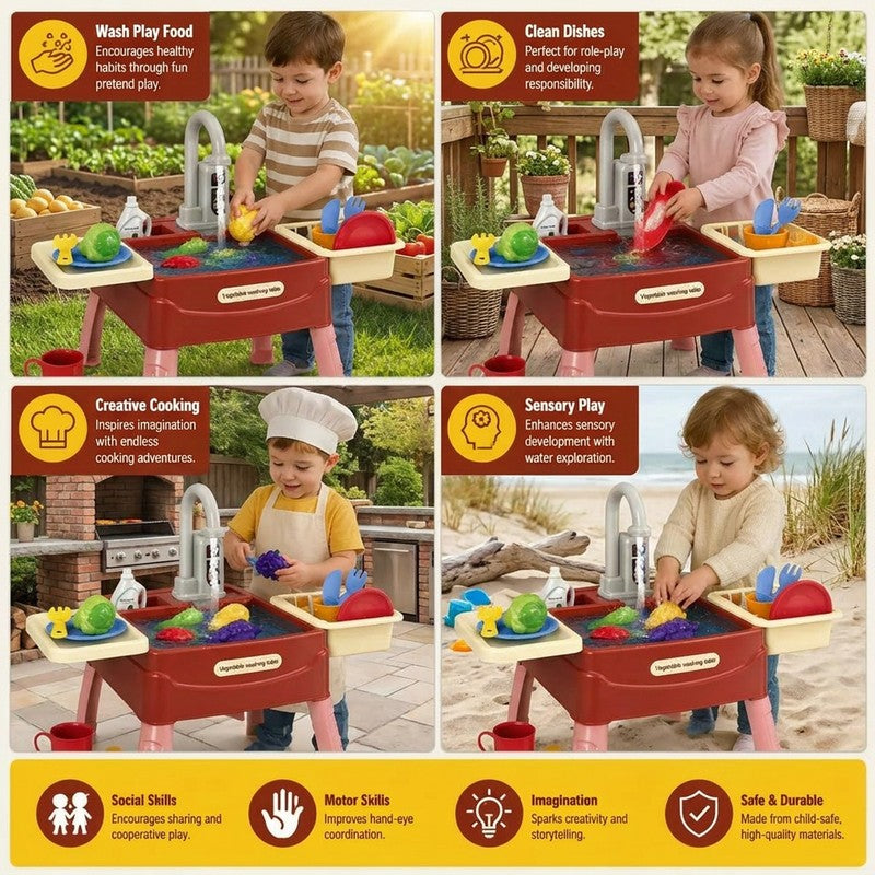 Children's Play Kitchen Water Activity Table with Working Tap