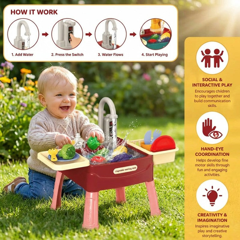 Children's Play Kitchen Water Activity Table with Working Tap