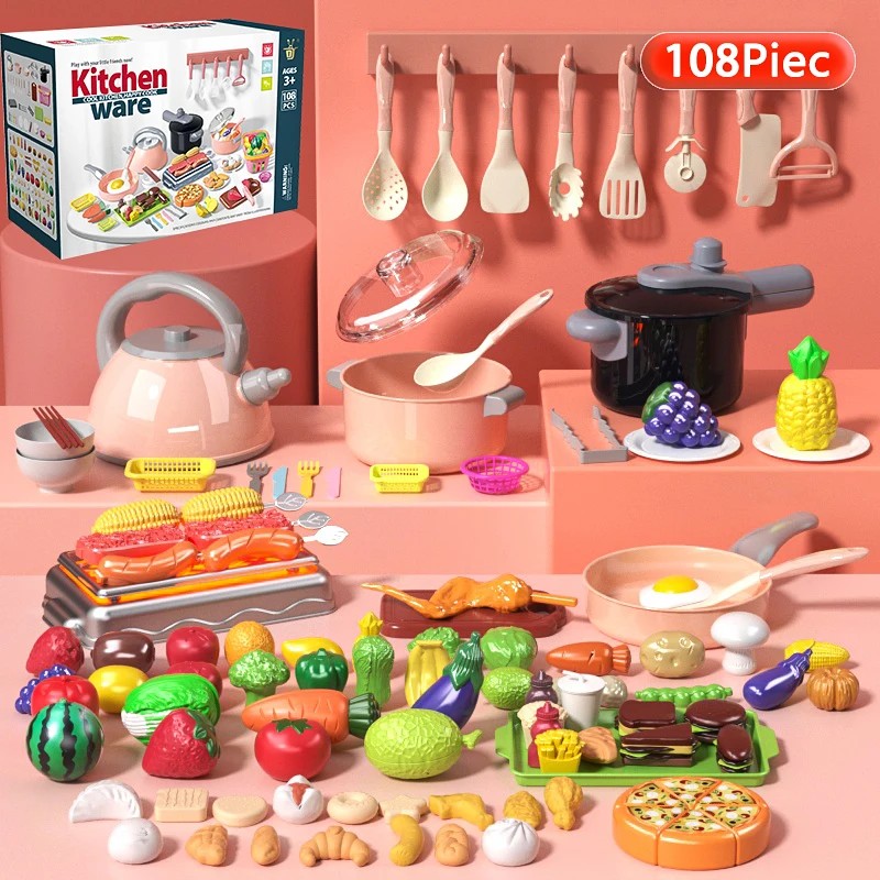Children's Pretend Play Kitchen Set - 108 Piece Toy Accessories