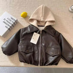 Children's PU Jacket - Relaxed Fit with Detachable Hood