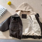 Children's PU Jacket - Relaxed Fit with Detachable Hood