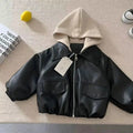 Children's PU Jacket - Relaxed Fit with Detachable Hood