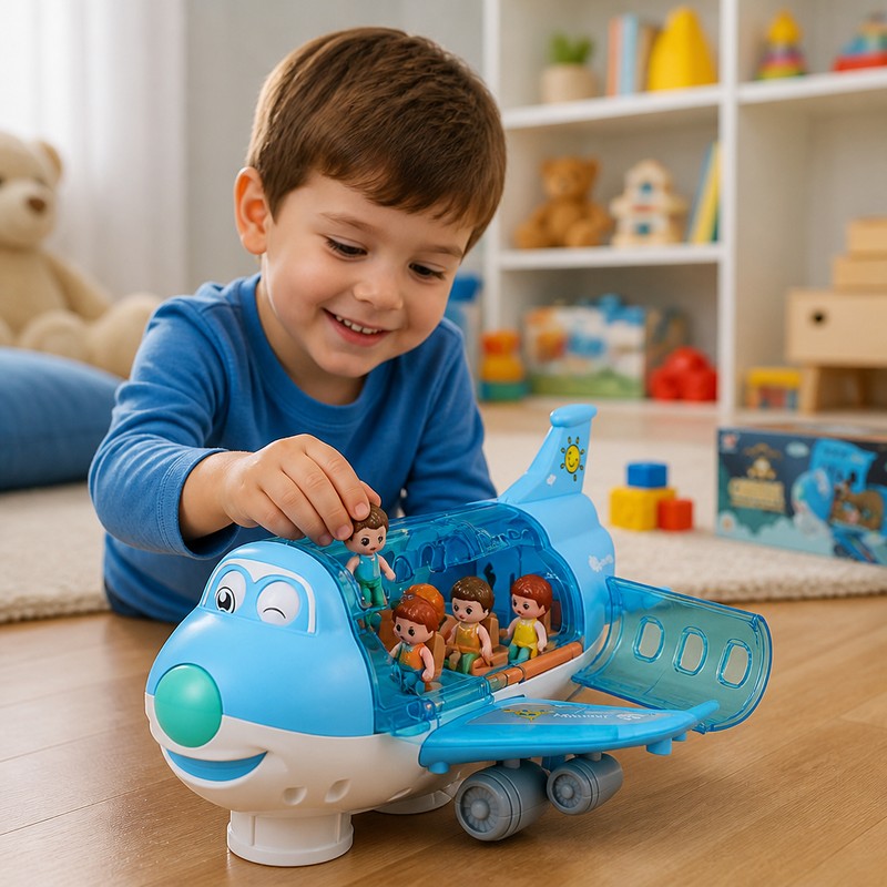 Children's Push-and-Go Toy Airplane - Flashing Lights and Music