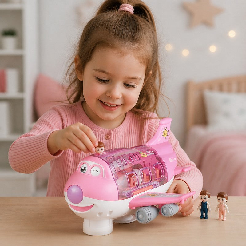 Children's Push-and-Go Toy Airplane - Flashing Lights and Music