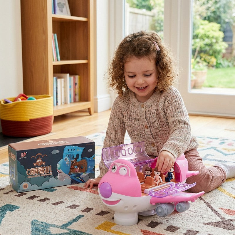 Children's Push-and-Go Toy Airplane - Flashing Lights and Music