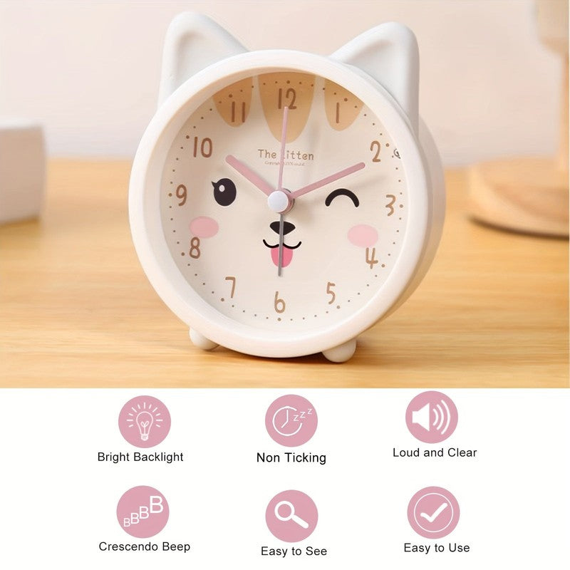 Children's Silent Alarm Clock with Night Light - Animal Face