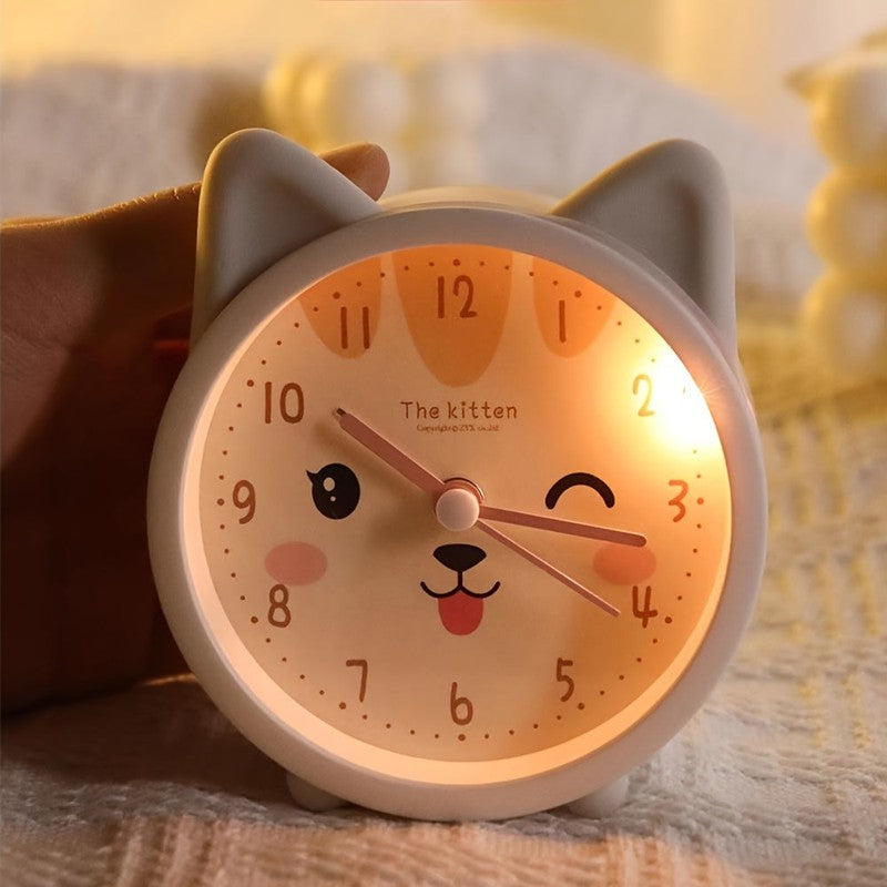 Children's Silent Alarm Clock with Night Light - Animal Face