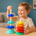 Children's Stacking and Spinning Tower Toy - Colorful Rings on Helical Spindle