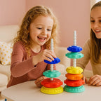 Children's Stacking and Spinning Tower Toy - Colorful Rings on Helical Spindle