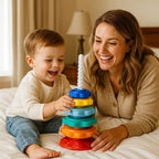 Children's Stacking and Spinning Tower Toy - Colorful Rings on Helical Spindle
