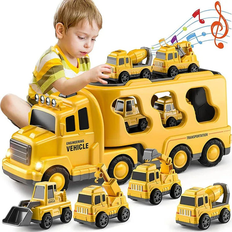 Children's Toy Transport Truck Playset with Light and Sound