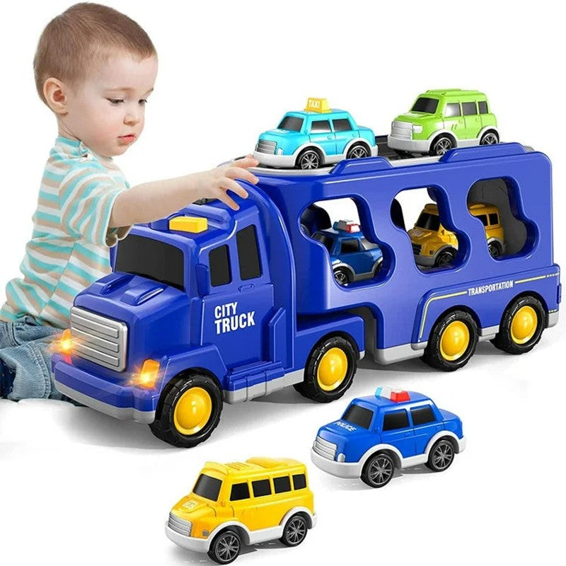 Children's Toy Transport Truck Playset with Light and Sound