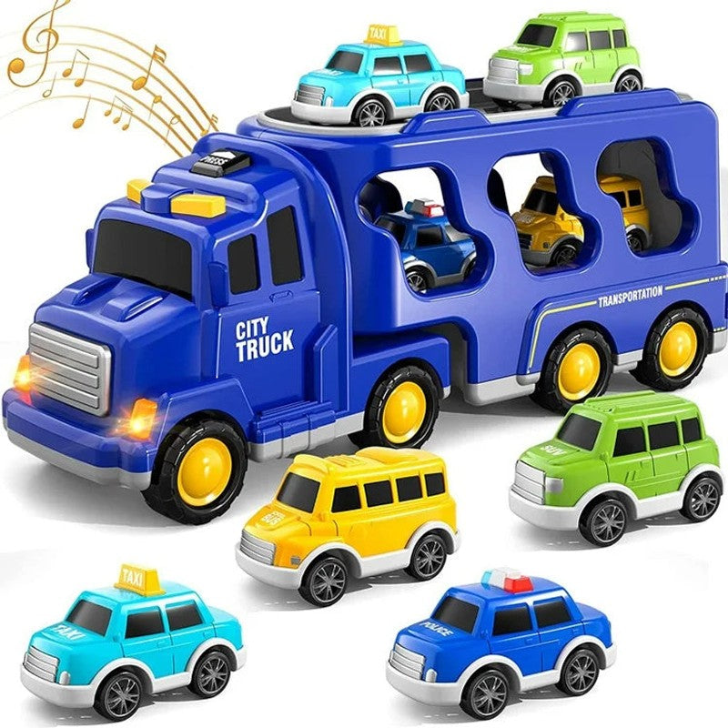 Children's Toy Transport Truck Playset with Light and Sound
