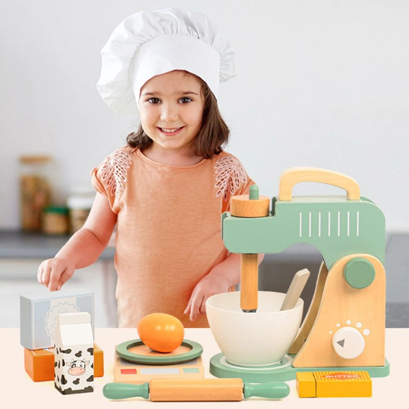 Children's Wooden Baking Play Set - Pretend Kitchen Mixer