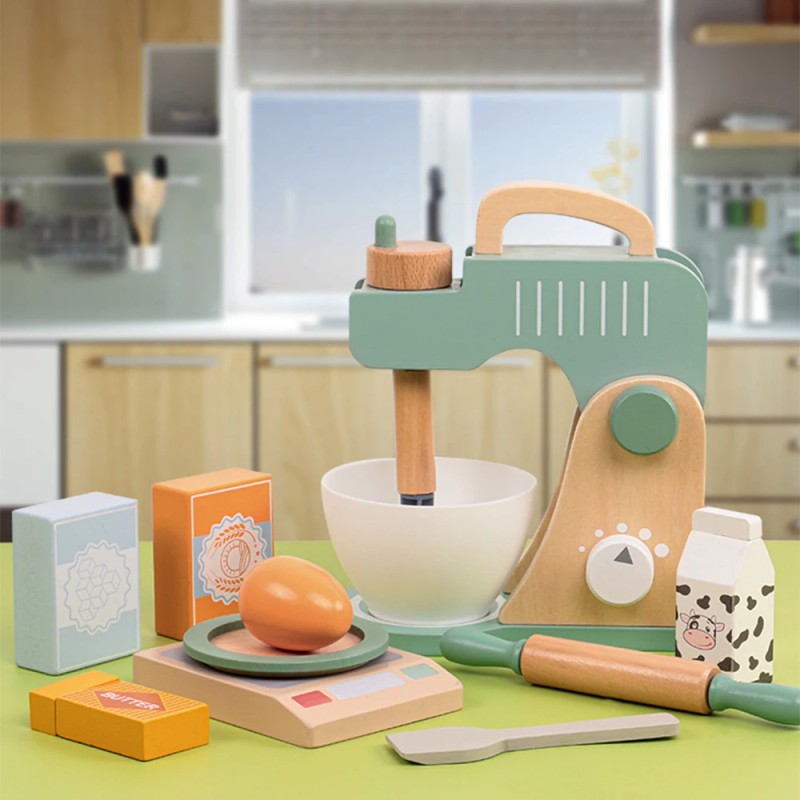 Children's Wooden Baking Play Set - Pretend Kitchen Mixer