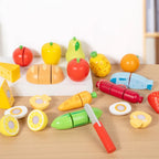 Children's Wooden Cutting Food Toy Set - Pretend Play Kitchen Set