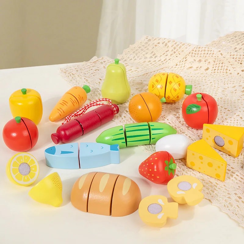 Children's Wooden Cutting Food Toy Set - Pretend Play Kitchen Set