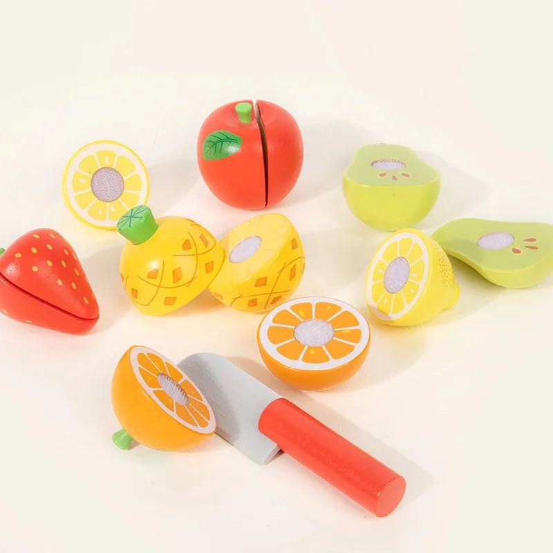 Children's Wooden Cutting Food Toy Set - Pretend Play Kitchen Set