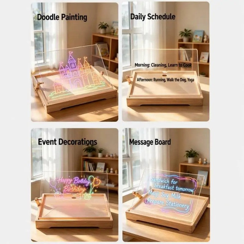 Children's Wooden LED Drawing Board - Light-Up Acrylic Panel
