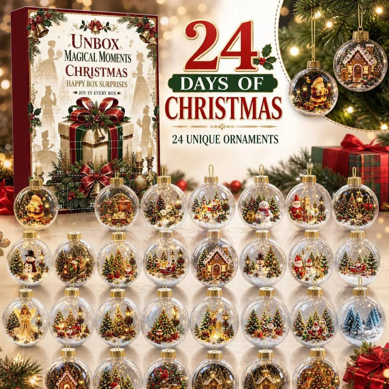 Christmas Advent Calendar Mystery Box - Set of 24 Retro Ornaments