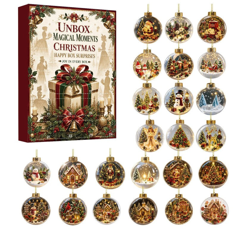 Christmas Advent Calendar Mystery Box - Set of 24 Retro Ornaments