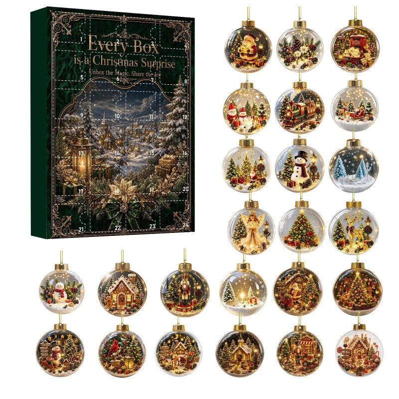 Christmas Advent Calendar Mystery Box - Set of 24 Retro Ornaments